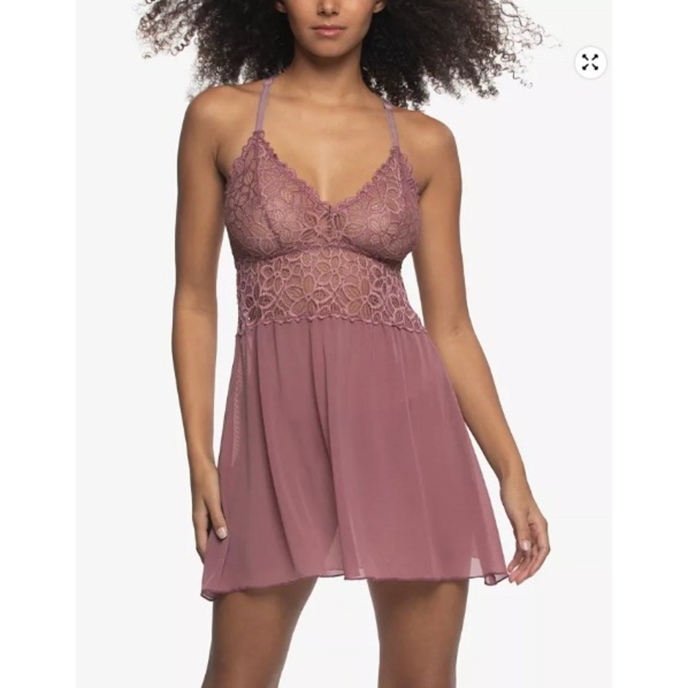 Jezebel Babydoll Lingerie Slip Dress & Thong Panties Size Small Mauve Racerback